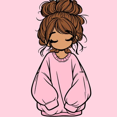girl with baggy sweatshirt and messy bun