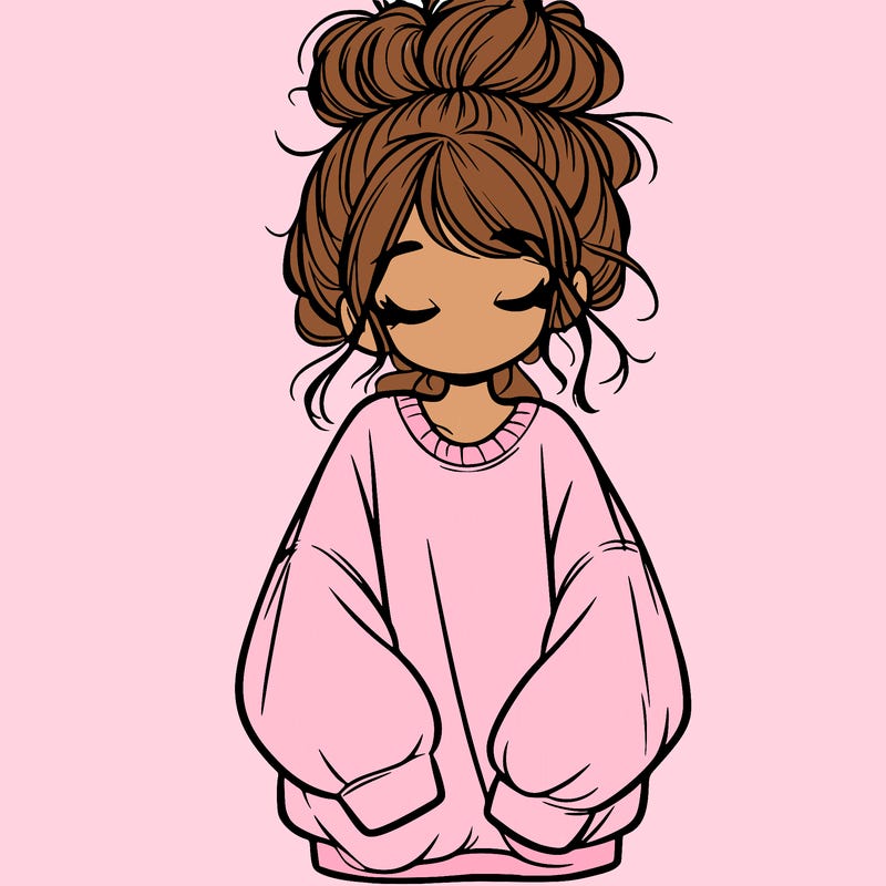 girl with baggy sweatshirt and messy bun