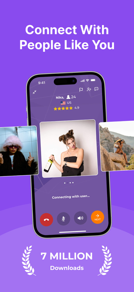 Parlor: The Social Talking App - Aplicativo Parlor em uma tela de smartphone mostrando perfis de usuários e um marco de sete milhões de downloads