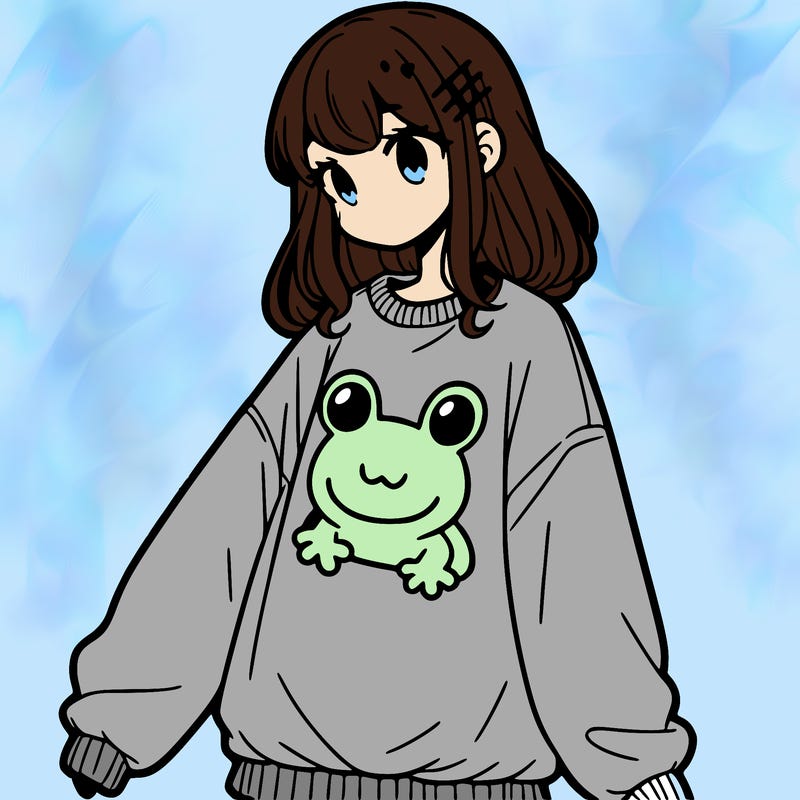 girl wearing frogging sweatshirt