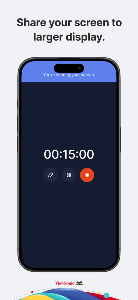 AirSync Sender - AirSync Sender app interface showing an active screen sharing session with a timer and control buttons