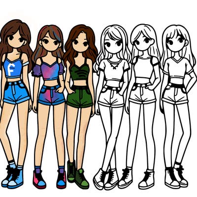 a group of girls wearing crop tops and shorts