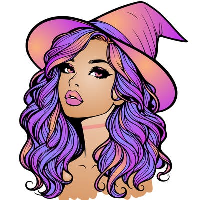 realistic witch girl with wavy hair and lips