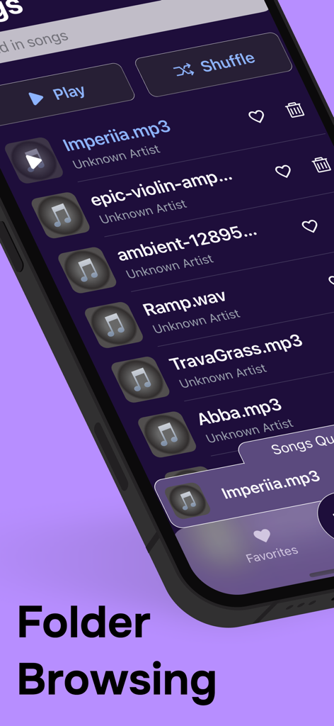 Just Music Player - JMP - Interfaz de navegación por carpetas de Just Music Player que muestra una lista de archivos de audio locales