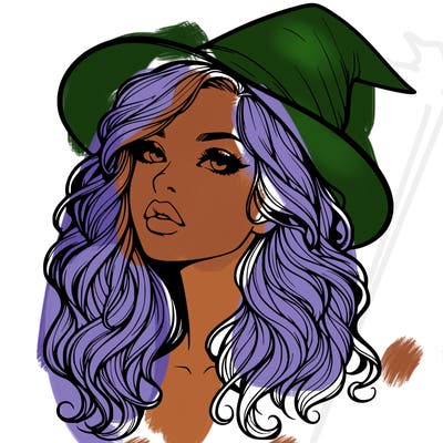 realistic witch girl with wavy hair and lips