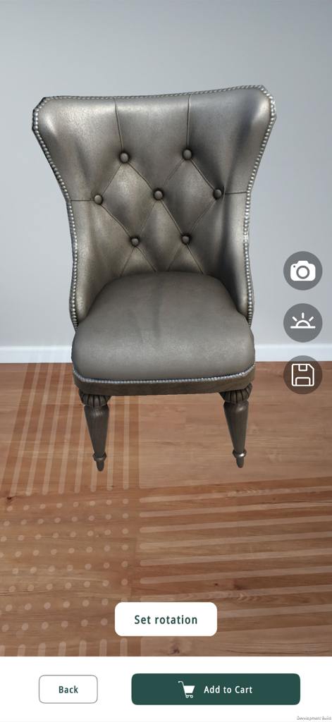 Easy AR Furniture - Augmented reality view of a grey armchair in a room using Easy AR Furniture