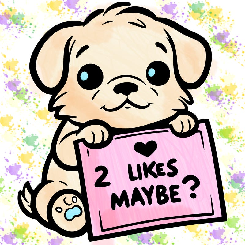 a puppy holding a sign that says 2 likes maybe?