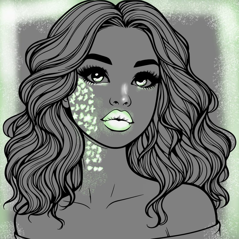 realistic girl with wavy hair and lips