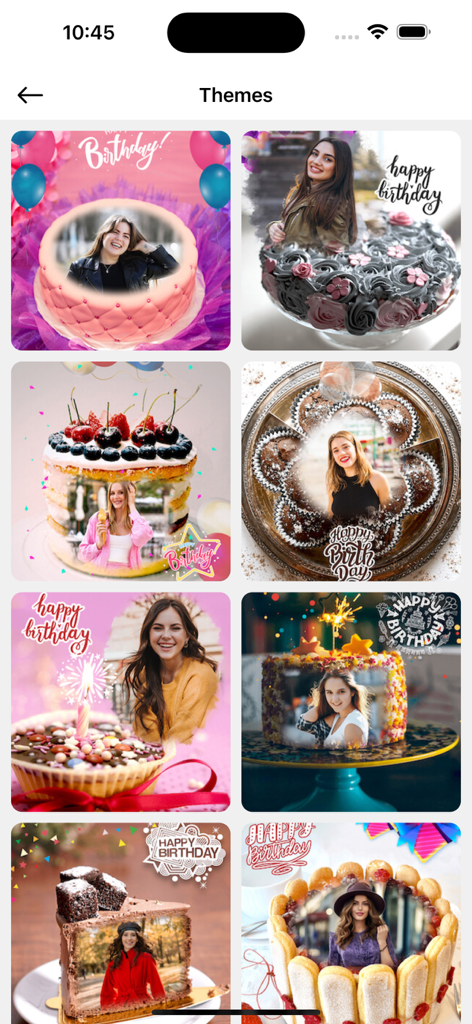 Birthday Photo Frames - Editor - A collection of birthday cake photo frames and themes for personalizing birthday greetings.