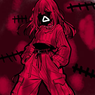 anime teen girl with baggy pants and crop top with sweater