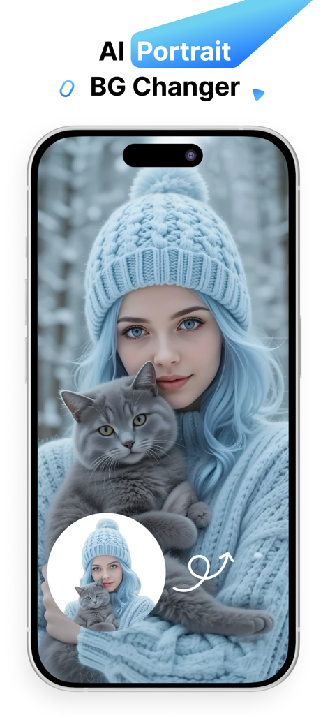 Open art ai - Interface do aplicativo móvel Open art ai mostrando o recurso de alterador de fundo de retrato com IA com uma imagem com tema de inverno.