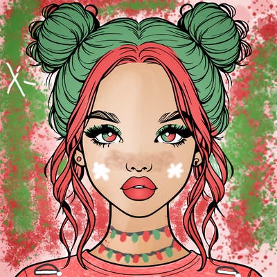 realistic girl with two buns in hair and lips