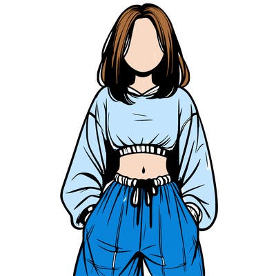 realistic girl faceless with baggy pants and a crop top