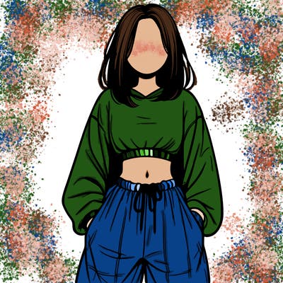 realistic girl faceless with baggy pants and a crop top