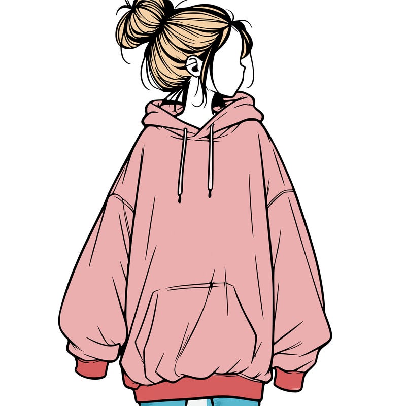 realistic girl with a oversized sweatshirt on and a bun