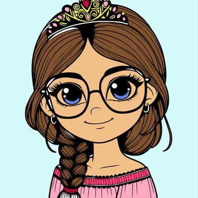 a girl with one braid and glasses who is a princess realistic