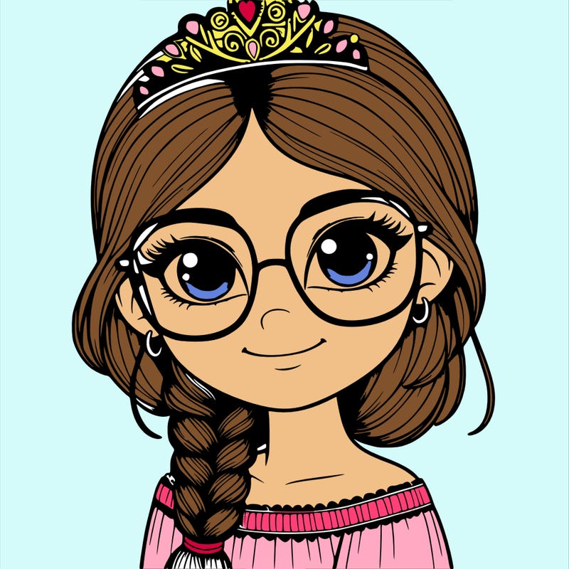 a girl with one braid and glasses who is a princess realistic