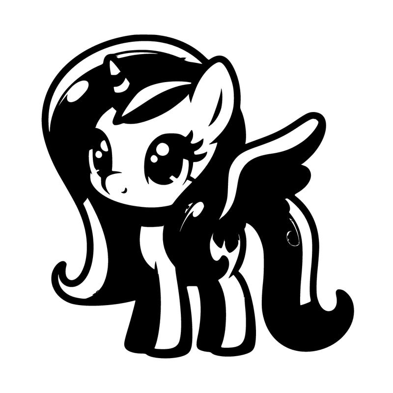 pony with horn and wings and is puple with pink blak and puple hair /