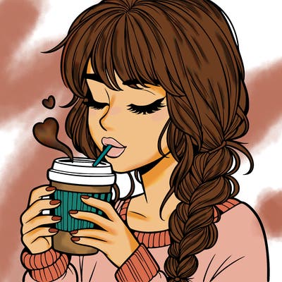 realistic girl drinking coffee