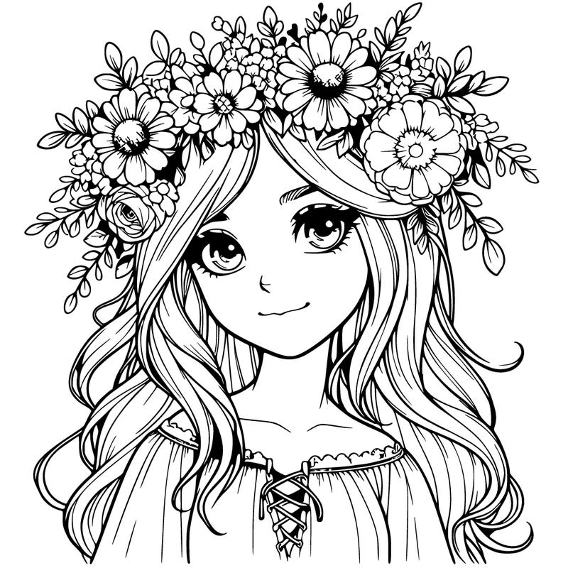 realistic girl with flowers crown
