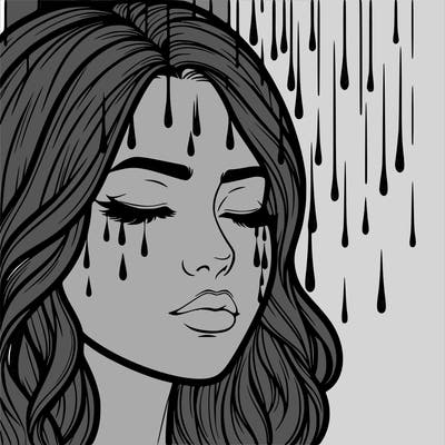 rain going over realistic woman’s face