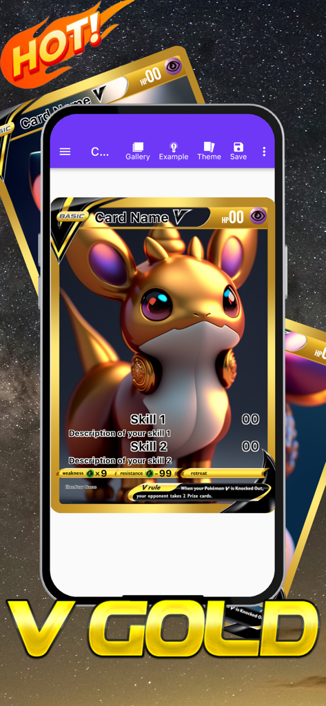 Custom V Gold card template in the Card Maker Creator for Pokemon mobile app interface