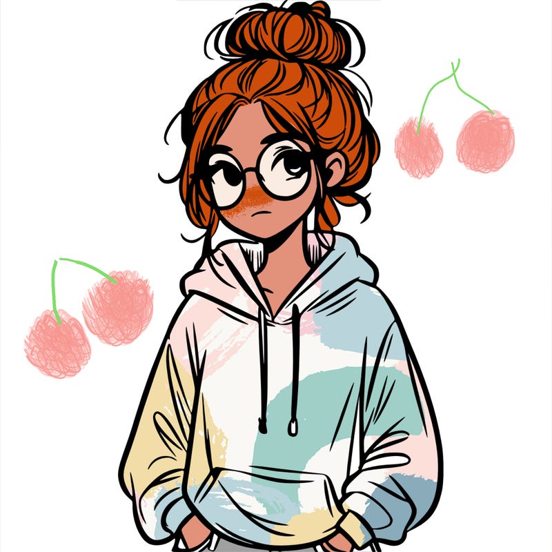 teen girl with a messy bun and glasses wearing a loose hoodie and jeans