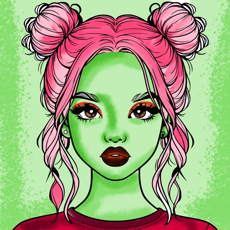 realistic girl with two buns in hair and lips