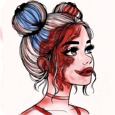 realistic girl with buns on the top of her head