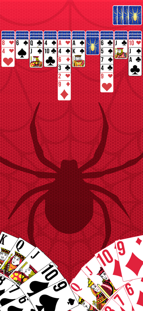 ⋆ Spider Solitaire Card Game ⋆ - Spider Solitaire card game interface with red spider background