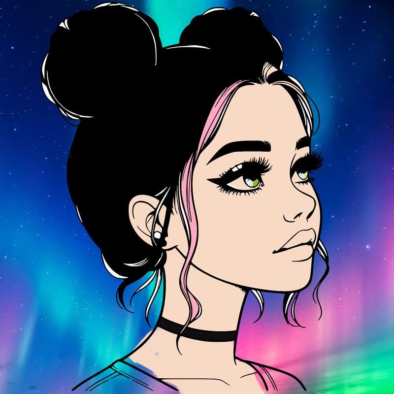 realistic girl with buns on the top of her head