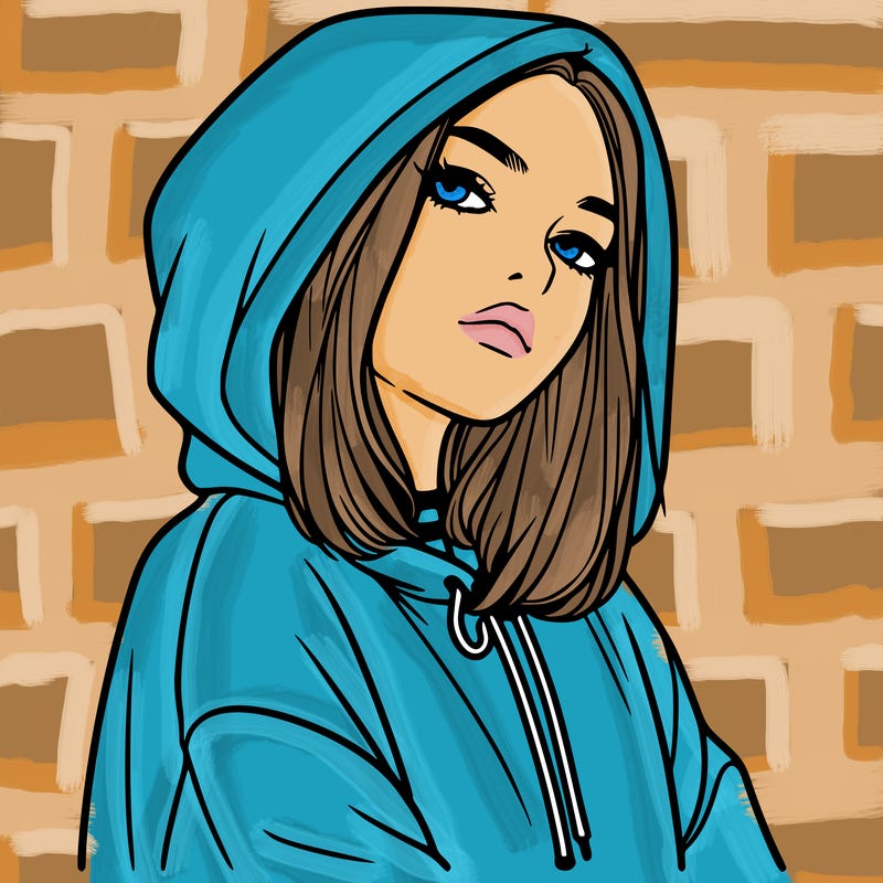 a realistic girl in a hoodie