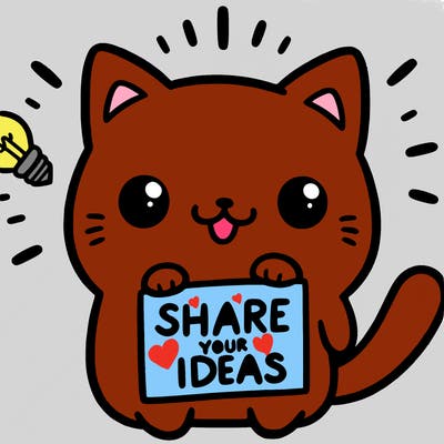 a cute cat saying share your ideas