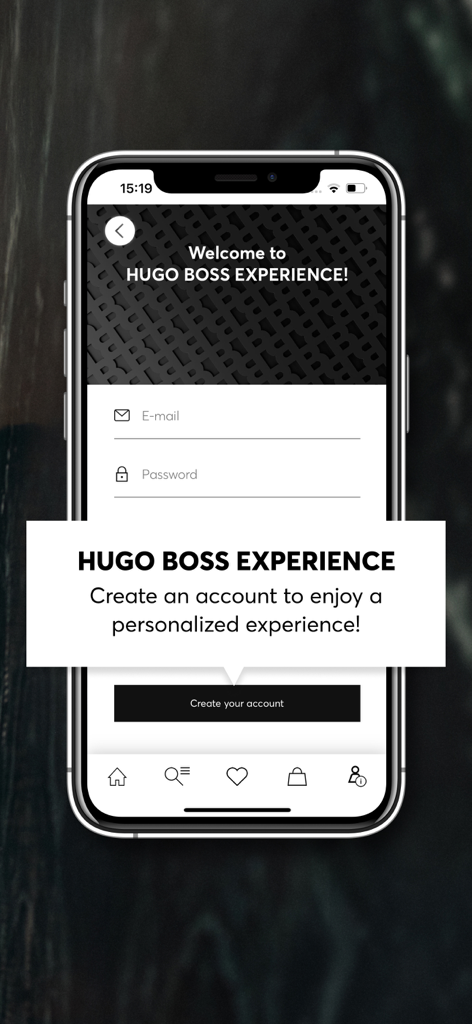 HUGO BOSS - Premium Fashion - Schermata di registrazione dell'account per l'esperienza dell'app HUGO BOSS