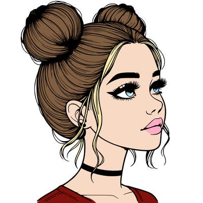 realistic girl with buns on the top of her head