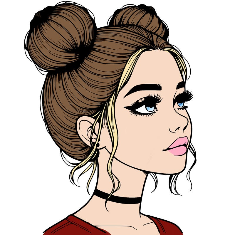 realistic girl with buns on the top of her head