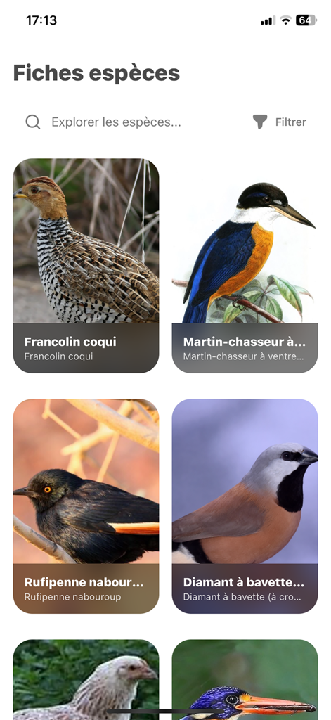 Oiseaux2France - A catalog of bird species with photos and names in the Oiseaux2France app.