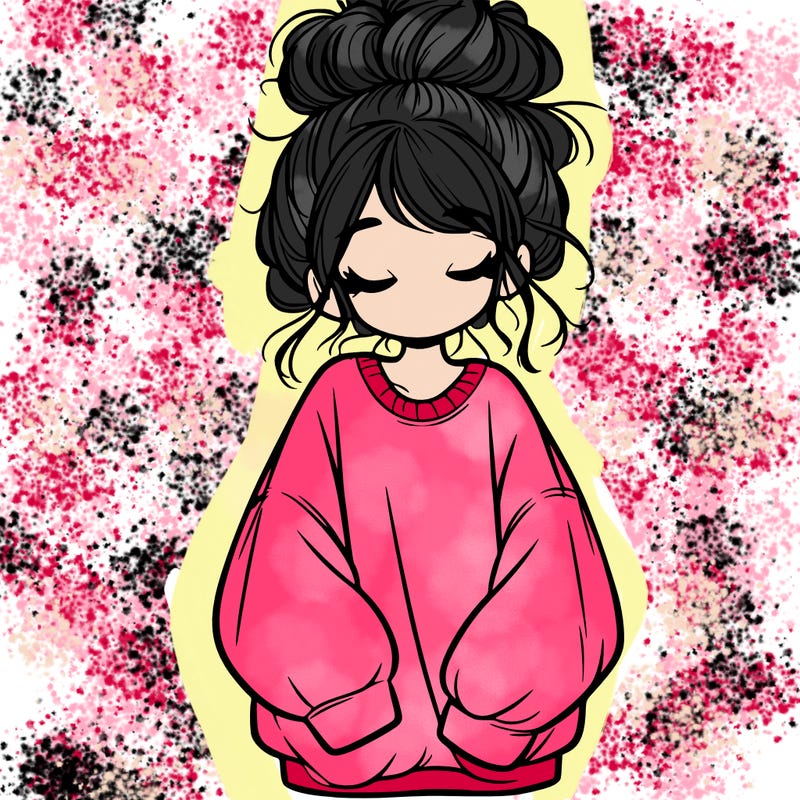 girl with baggy sweatshirt and messy bun