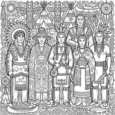 Immerse yourself in the rich tapestry of Indigenous North American cultures with this beautifully detailed coloring page. Explore traditional attire, iconic symbols, and cultural elements, offering both artistic enjoyment and an educational experience.
