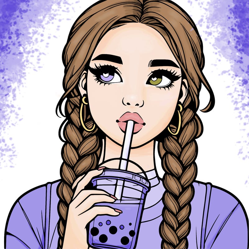 realistic girl with braided hair drinking boba