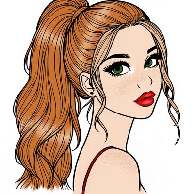 realistic pretty girl with high pony tail