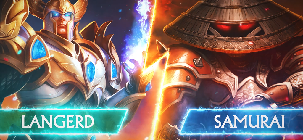 Confrontation between heroes Langerd and Samurai in Juggernaut Wars MMORPG legends