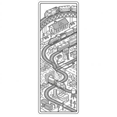 Embark on an exciting coloring journey with this detailed model train bookmark. This intricate railway scene is perfect for train enthusiasts of all ages, offering hours of creative fun.