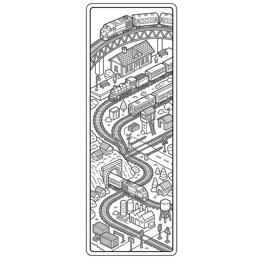 Model Trains Bookmark Coloring: Detailed & Free Printable — Color Pop