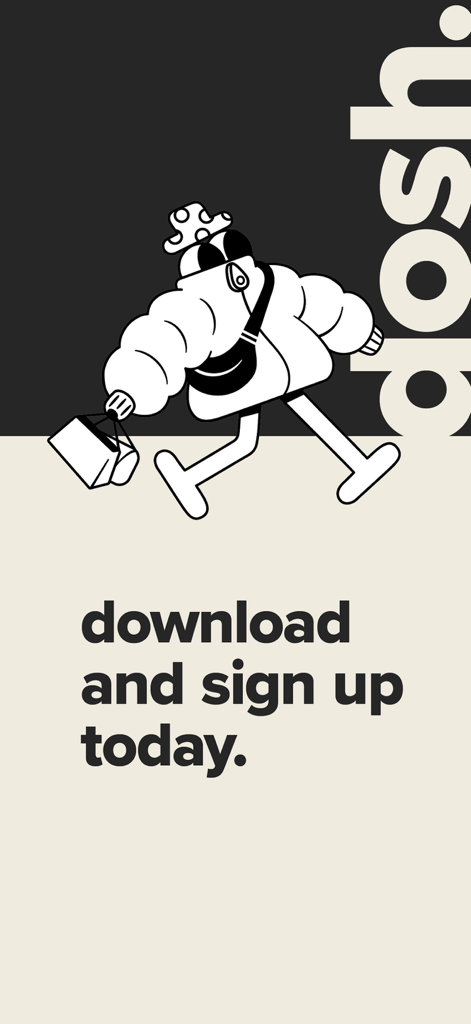 Dosh - Illustration of a character with shopping bags on a Dosh app sign up screen