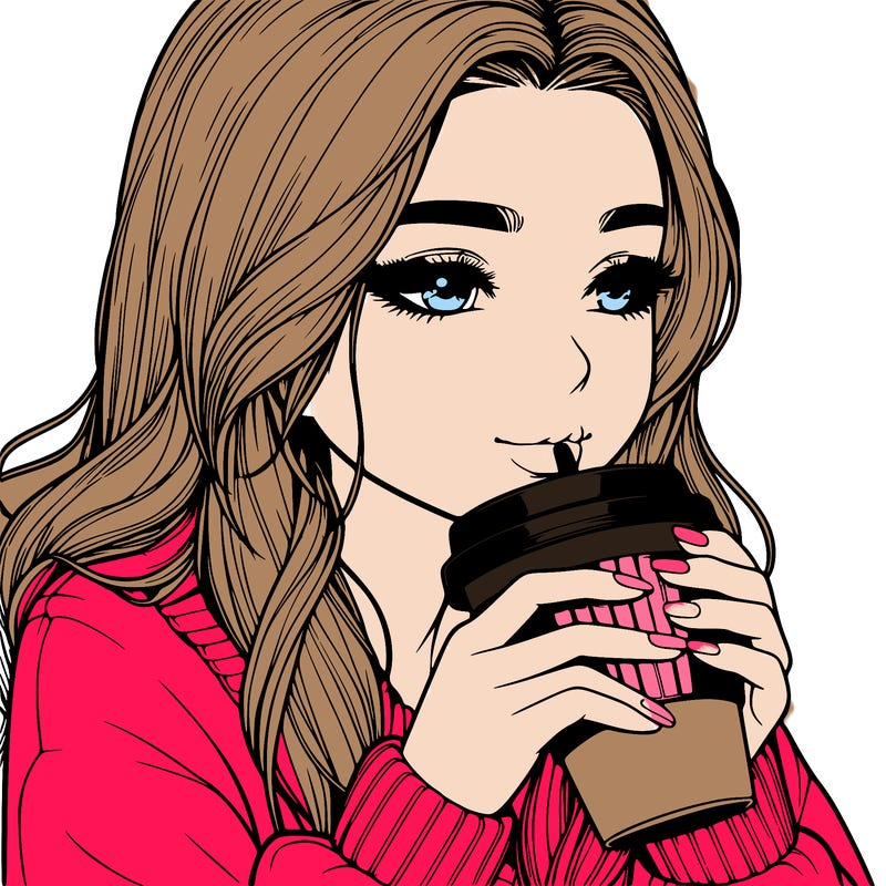 realistic girl drinking coffee