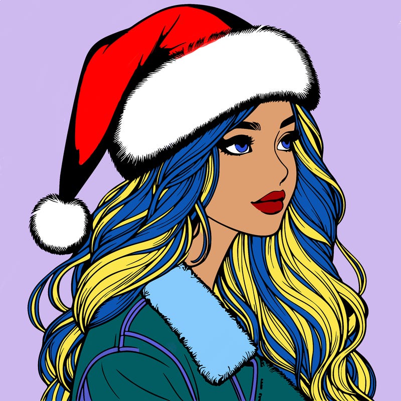 realistic girl in santa hat