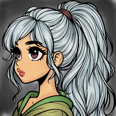 very realistic girl with high ponytail