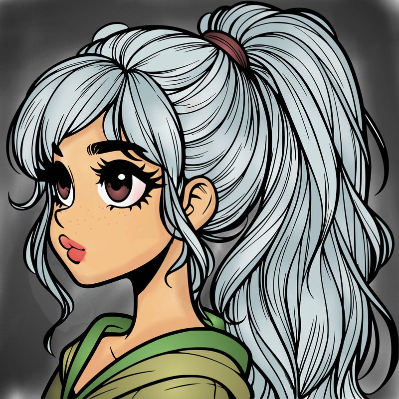 very realistic girl with high ponytail