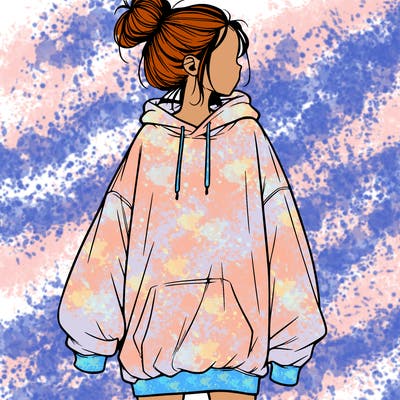 realistic girl with a oversized sweatshirt on and a bun